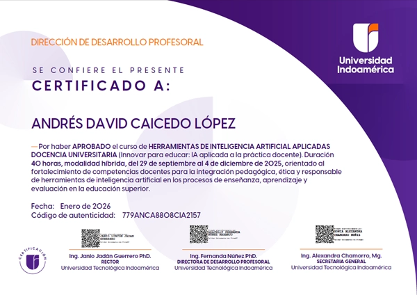 Certificación de Andrés Caicedo López