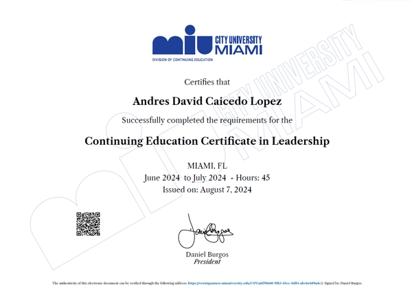 Certificación de Andrés Caicedo López